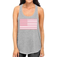 Breast Cancer Awareness Pink Flag Womens Grey Tank Top