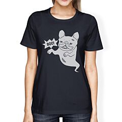Boo French Bulldog Ghost Womens Navy Shirt