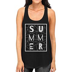 Summer Geometric Lettering Womens Black Sleeveless Shirt For Summer