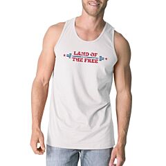Land Of The Free Mens White Sleeveless T-Shirt Crewneck Cotton Tank