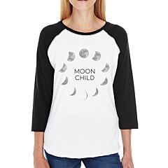Moon Child Womens Black And White Baseball Shirt