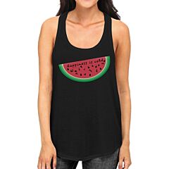 Happiness Is Cold Watermelon Womens Black Cotton Tanks Racerback