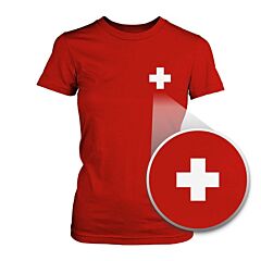 Switzerland Flag Pocket Printed Red Tee Women's Short Sleeve T-shirt