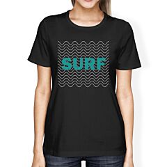 Surf Waves Womens Black Graphic Short Sleeve Tshirt Cool Summer Top