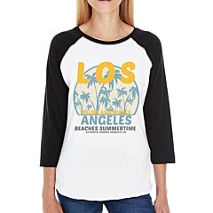 Los Angeles Beaches Summertime Womens Black And White Baseball Shirt