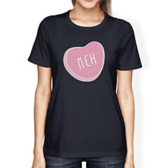 Meh Women's Navy T-shirt Trendy Graphic Shirt Cute Heart Shaped Tee