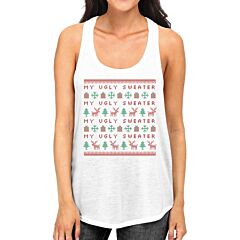 My Ugly Sweater Pattern Womens White Tank Top
