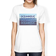 Oceanholic Womens White Graphic Lightweight Tropical Design Tshirt