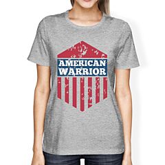 American Warrior Tee Womens Gray Cotton Tshirt American Flag Shirt