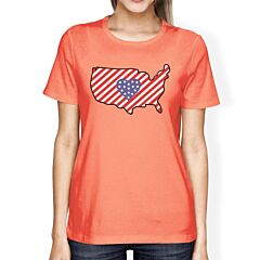 USA Map American Flag Womens Peach Cute T-Shirt Gift For Navy Wives