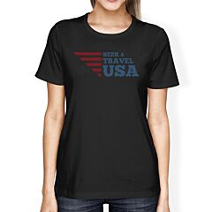 Seek &amp; Travel USA American Flag Shirt Womens Black Graphic Tshirt