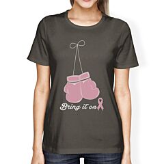 Bring It On Breast Cancer Awareness Boxing Womens Dark Grey Shirt