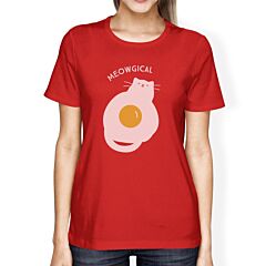 Meowgical Cat And Fried Egg Womens Red Shirt