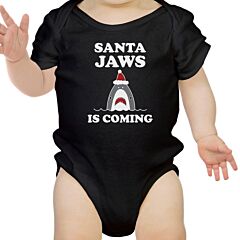 Santa Jaws Is Coming Baby Black Bodysuit