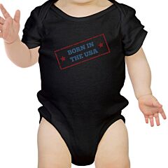 Born In The USA Black Baby Bodysuit Cotton Snap On First 4th Of July