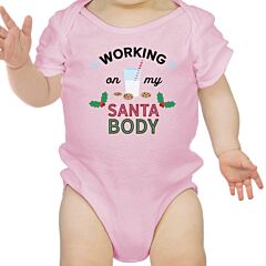 Working On My Santa Body Baby Pink Bodysuit