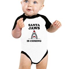 Santa Jaws Is Coming Baby Black And White Baseball Shirt