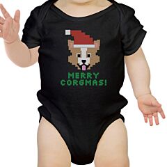 Merry Corgmas Corgi Baby Black Bodysuit