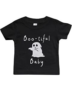Boo-tiful Baby with Cute little Ghost T-shirt Halloween Black Round Neck shirt