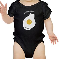Meowgical Cat And Fried Egg Baby Black Bodysuit