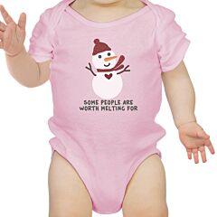 Some People Are Worth Melting For Snowman Baby Pink Bodysuit