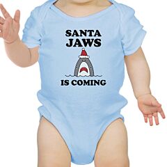 Santa Jaws Is Coming Baby Sky Blue Bodysuit