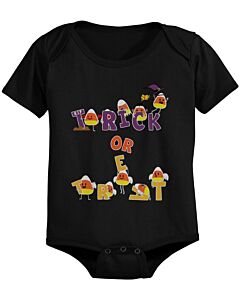 Trick or Treat Cute Candy Corn Baby Snap On One Piece Infant Black Onesies for Halloween