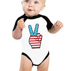 American Flag Peace Baby Black And White BaseBall Shirt