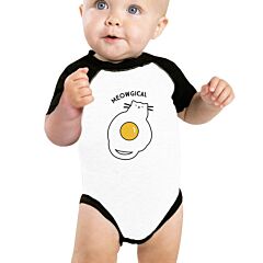 Meowgical Cat And Fried Egg Baby Black And White Baseball Shirt