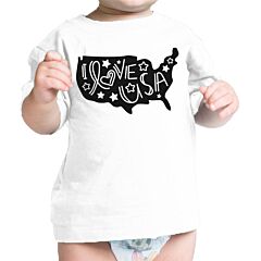 I Love USA White Cotton Baby Graphic Tee Cute Gift For New Army Dad