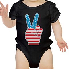 American Flag Peace Sign Black Cotton Baby Bodysuit 4th Of July Gifts