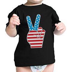 American Flag Peace Sign Black Cotton Infant Tee 4th Of July Gift