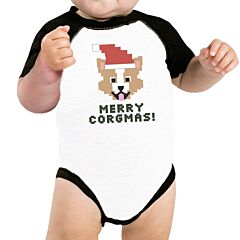 Merry Corgmas Corgi Baby Black And White Baseball Shirt