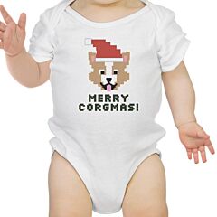 Merry Corgmas Corgi Baby White Bodysuit
