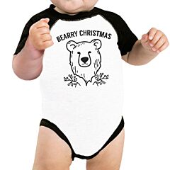 Bearry Christmas Bear Baby Black And White Baseball Shirt