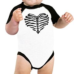 Skeleton Heart Baby Black And White BaseBall Shirt