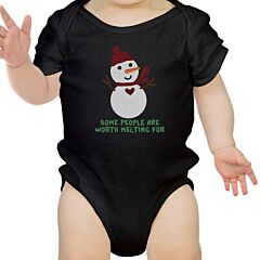 Some People Are Worth Melting For Snowman Baby Black Bodysuit