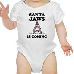 Santa Jaws Is Coming Baby White Bodysuit