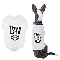 Thug Life Pet T-shirt Funny Dog White Shirts Cute Short Sleeve Tee for Puppy