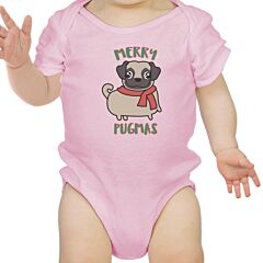Merry Pugmas Pug Baby Pink Bodysuit