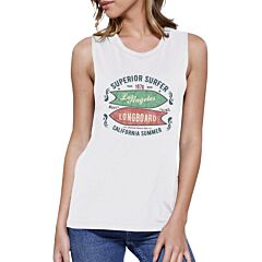 Superior Surfer Los Angeles Longboard Womens White Muscle Top