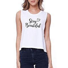 Stay Beautiful With Heart Crop Tee Cute White Tank Top For Girls