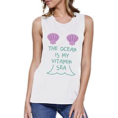 The Ocean Is My Vitamin Sea Womens Crewneck Muscle Tank Top Cotton