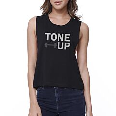 Tone Up Black Work Out Crop Top Fitness Sleeveless Muscle T-shirt