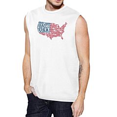 Happy Birthday USA Mens White Cap Sleeve Tshirt Funny 4 Of July Tee