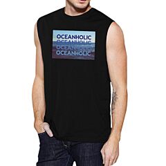 Ocean Holic Mens Black Muscle Tanks Lightweight Tropical Design