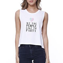 We The People Womens White Cute Graphic Crop Tee For 4th of July
