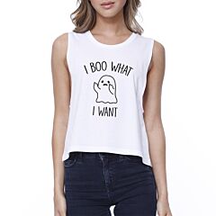 I Boo What I Want Ghost Womens White Crop Top