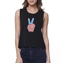 Peace American Flag Womens Crop Tee Unique Peace Sign Tee For Her