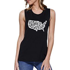 I Love USA Map Womens Black Muscle Tee Cute Letter Printing Design